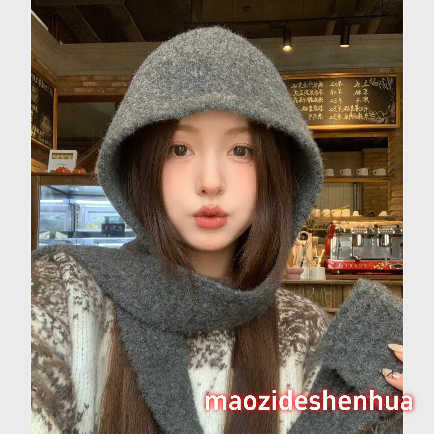 羊毛混纺一体帽子女秋冬保暖帽