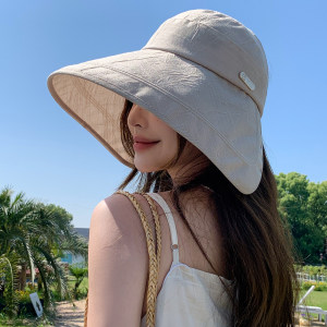 韩版小标大檐防紫外线遮阳帽子女夏季薄款遮脸空顶帽时尚防晒帽女