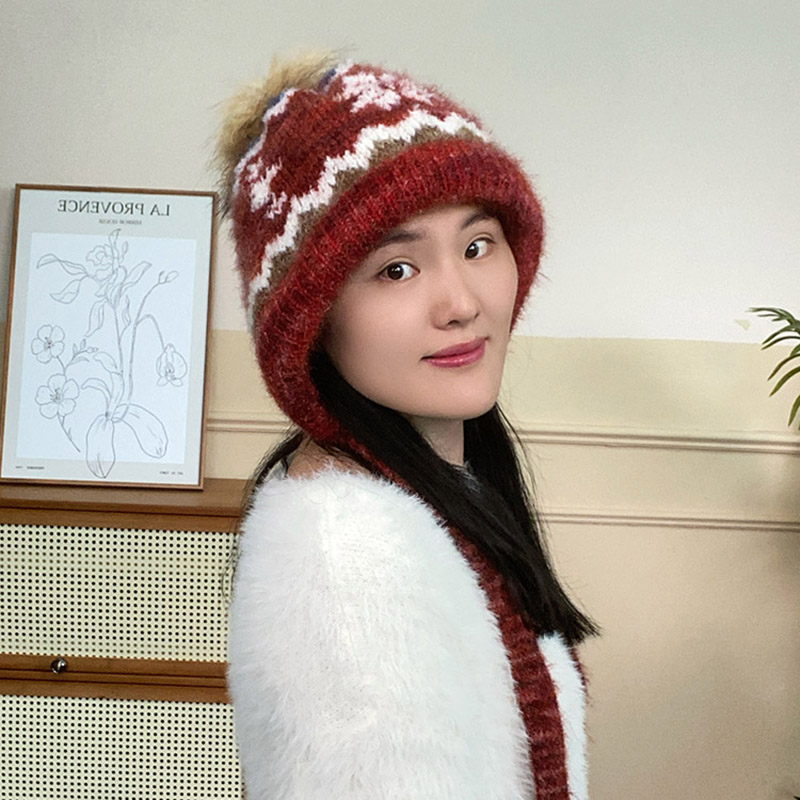 秋冬新款流苏花朵包头帽