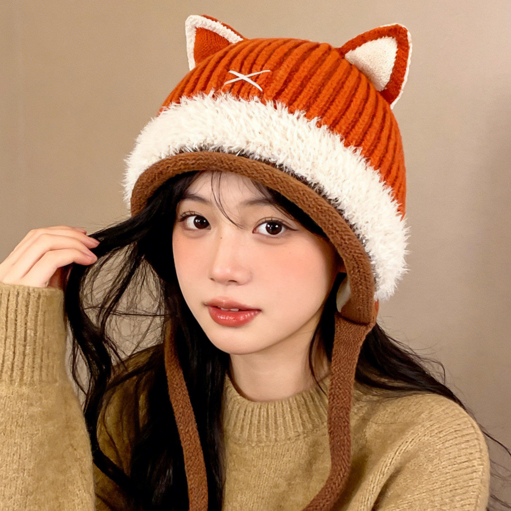 可爱狐狸耳朵毛绒套头帽子女秋冬季保暖护耳毛线帽骑行防寒显脸小,服饰配件/皮带/帽子/围巾,帽子,淘宝优惠券,粉丝福利购,淘宝优惠卷