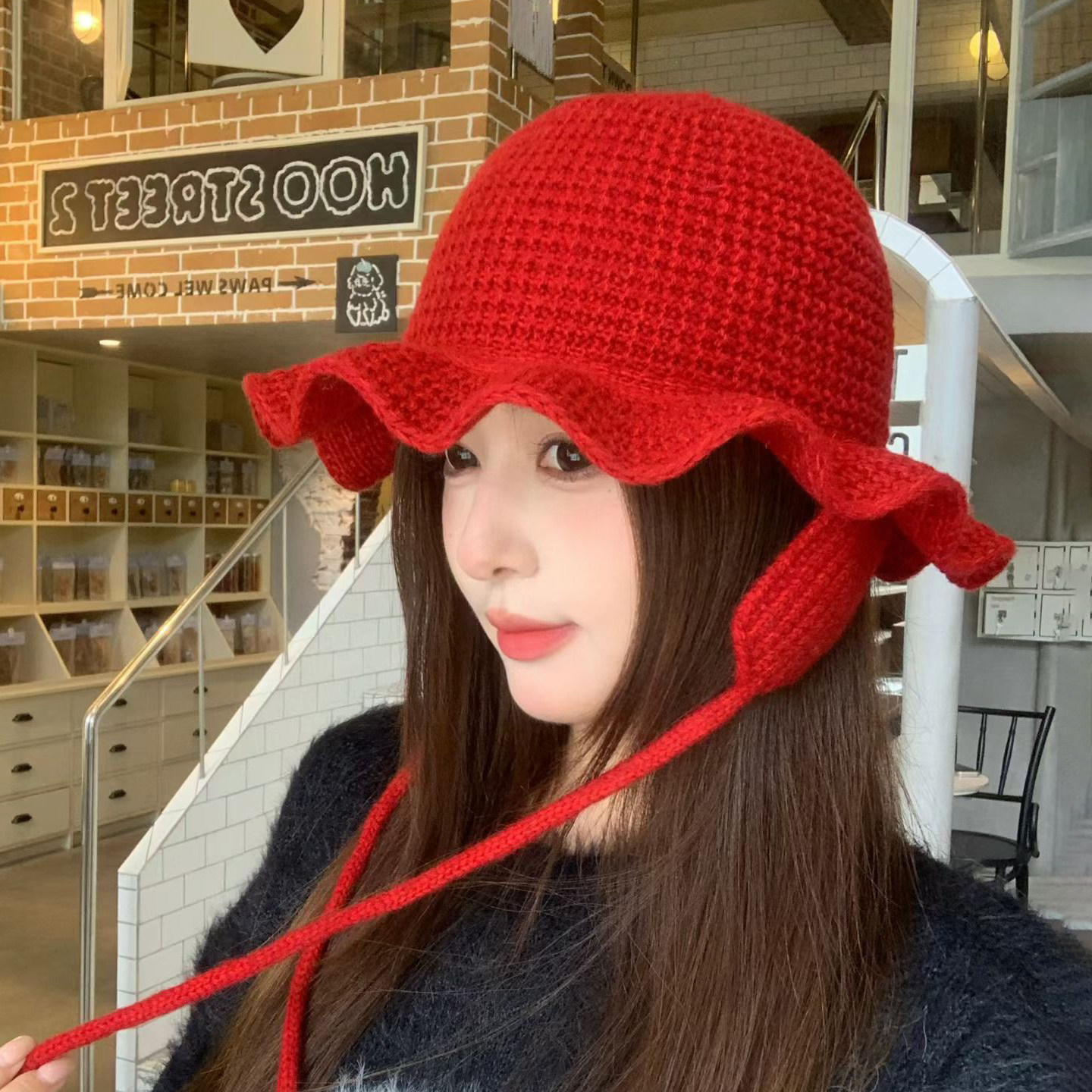 秋冬女韩版波浪檐护耳保暖渔夫帽