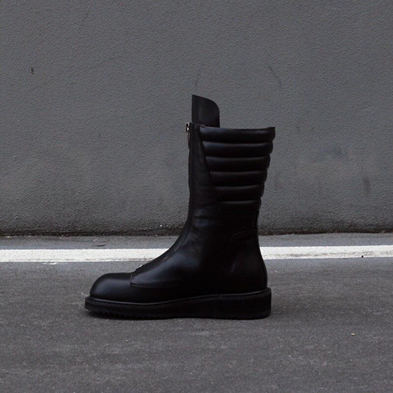 thumbnail for R classic suede mid zipper retro round toe platform sole outer increase men's mid-rise boots O top layer cowhide trend men's shoes