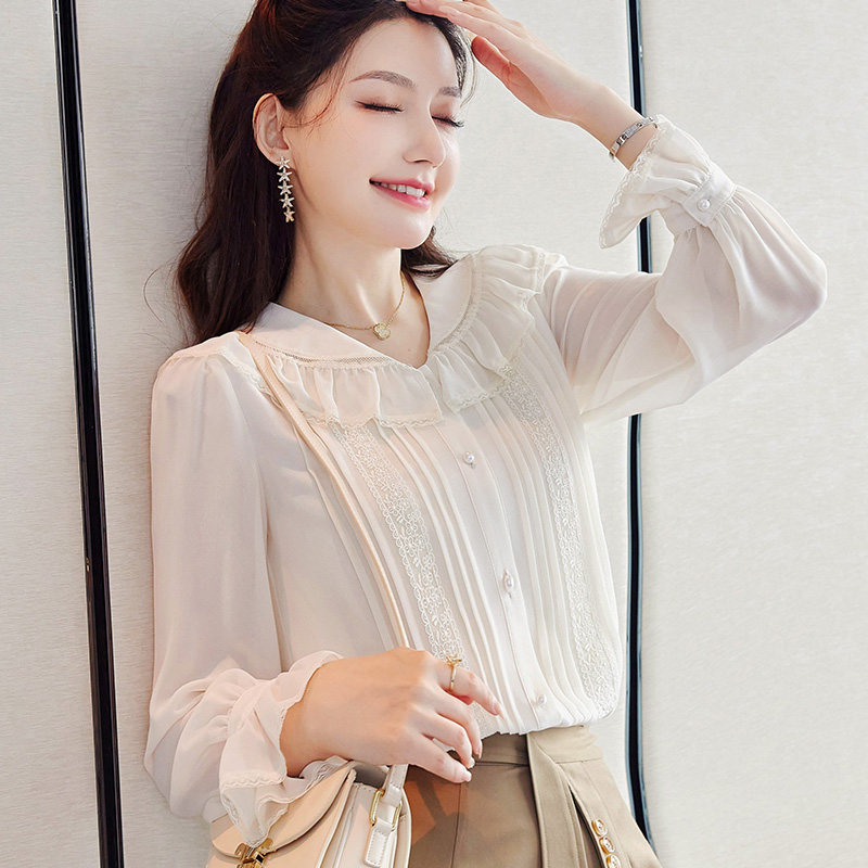 熙可儿法式精致气质雪纺衬衫女长袖2024秋装新款百搭洋气打底衫