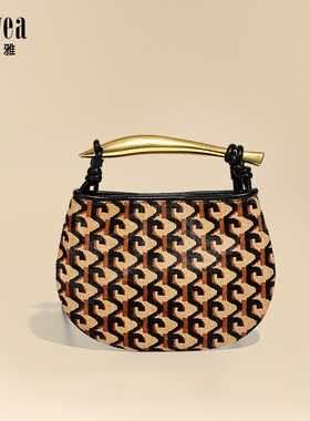 沙丁鱼包包豹纹马毛斜挎包金属手提包复古时尚单肩包百搭2024新款