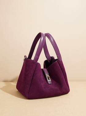 2025小众新款磨砂牛皮菜篮子包简约通勤百搭单肩斜挎包小众