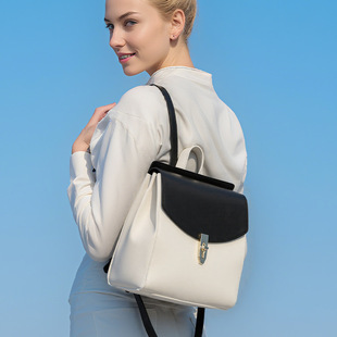 新款双肩包女包女款小众设计撞色时尚潮流皮质女背包