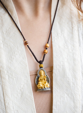 普贤|925银项链菩萨吊坠个性小众男女款本命佛毛衣链酷中性民族风