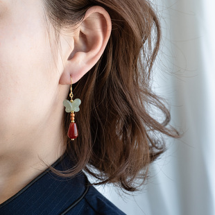 如梦令|和田玉蝴蝶耳环新中式复古禅意小众高级感款气质简约耳坠