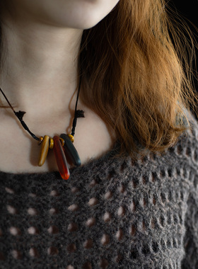 原创木质项链锁骨链毛衣链小众