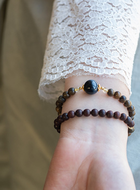 檀心叠境|原创绿檀木手串小叶紫檀双层叠戴新中式文艺手链喜木火