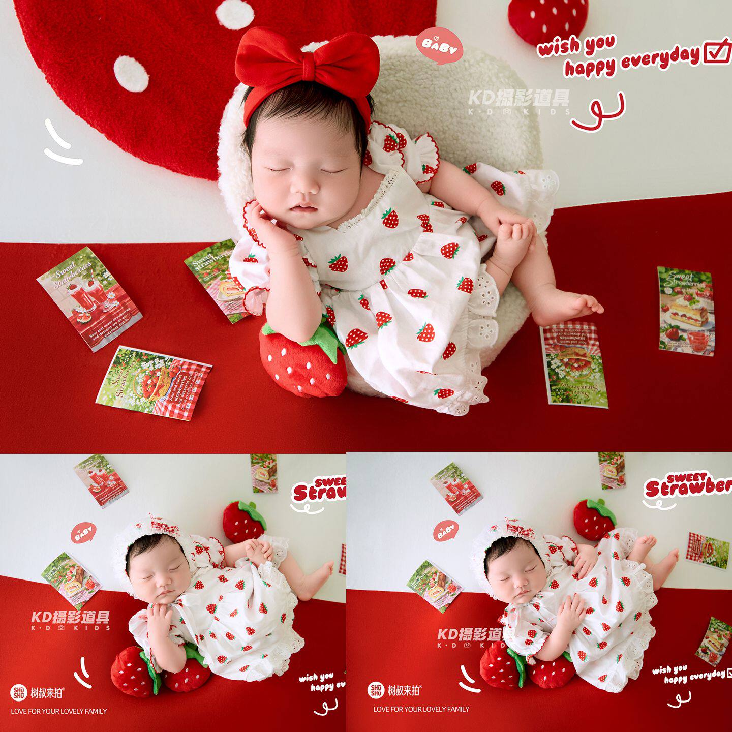 新生婴儿草莓连体衣夏季薄款女宝宝可爱超萌公主哈衣影楼拍照主题
