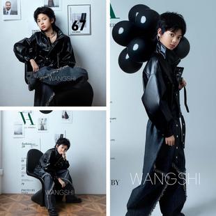 大男孩2025新款 影楼拍照主题黑色皮衣外套男童12岁 儿童摄影服装