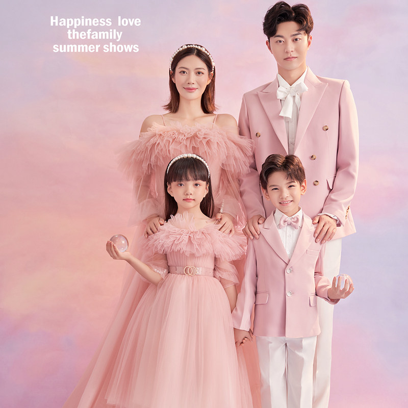 亲子装夏一家四口洋气儿童摄影服装母女影楼拍照主题衣服麦格牧衣