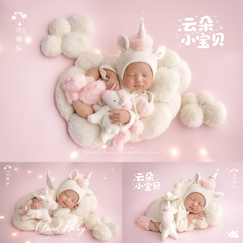 独角兽新生儿满月拍照属相服