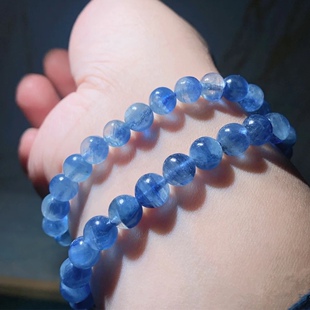 新品天然透体蓝晶石手串原矿手链宝石蓝猫眼透体玉化蓝晶石手串饰