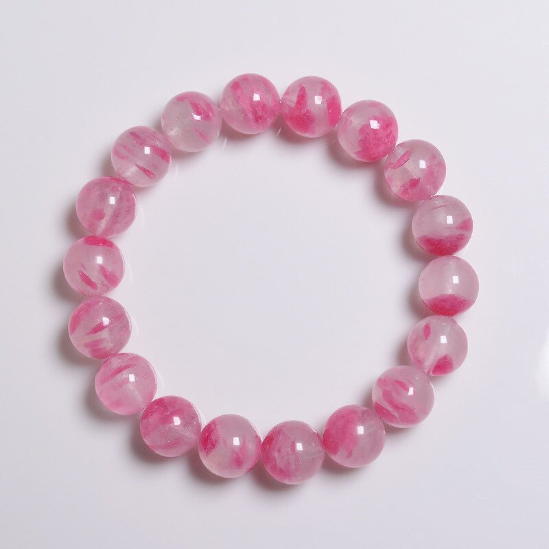 新品天然玉化蔷薇辉手串女粉红樱花雨花瓣石多圈手链梅花粉手串