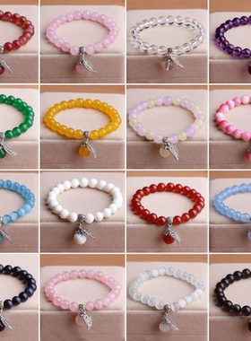 新款单圈黑红玛瑙玉髓手链蓝色猫眼石榴石女款饰品水晶手串饰品