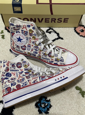CONVERSE匡威1970S 涂鸦蓝红白帆布鞋高帮休闲鞋 169650C