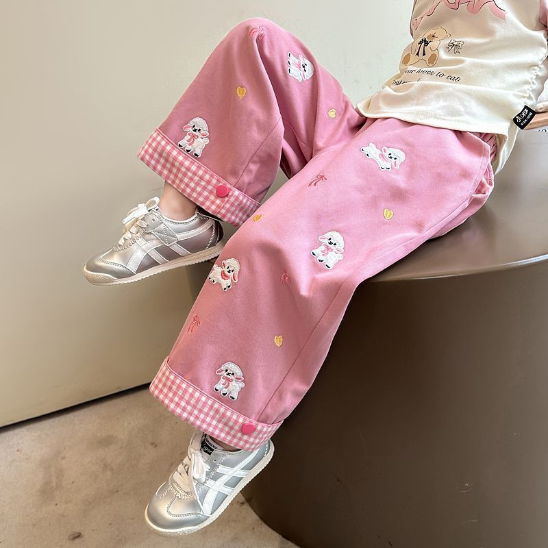 女童裤子春秋装2025新款女孩洋气宽松直筒裤运动休闲儿童阔腿长裤