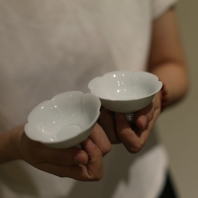 |亦宋书院|影青荷叶葵口高足杯 主人杯 茶杯 普洱杯 湖田 不开片