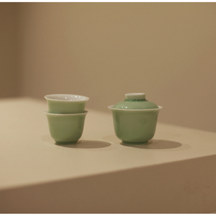 |豆青|金钟盖碗 青瓷茶具 主人 杯 茶杯 二才 果绿