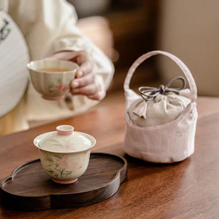 |勿念|《粉桃花》草木灰品雅品茗杯米色茶具闻香杯手绘釉下彩陶瓷