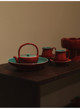 《故宫红》提梁壶 茶具套组 温茶 茶杯 茶壶 中式红色茶具