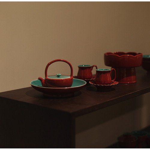 《故宫红》提梁壶 茶具套组 温茶 茶杯 茶壶 中式红色茶具