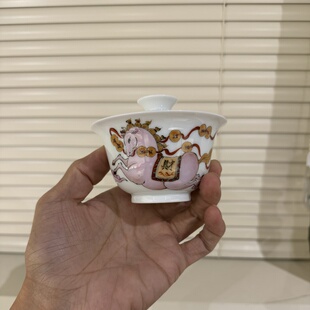 |梅似雪|《马上发财》若深盖碗全手绘 马年茶具唐马 景德镇全手工