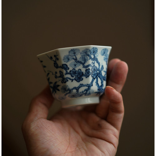 |霁斋|仿明青花蓝彩釉下彩吾杯个人杯主人杯景德镇全手工大茶杯