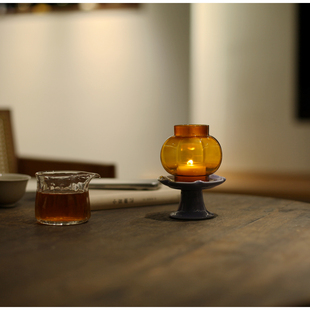 |亦宋书院|《雪青烛台》黑色茶室茶桌摆设玻璃灯罩 蜡烛香薰焚香