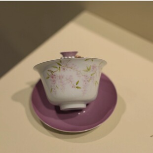 |叙白|《九重紫》紫藤花系列 手绘三才盖碗 釉下彩  高温白瓷