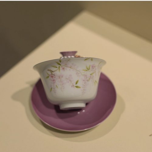 |叙白|《九重紫》紫藤花系列 手绘三才盖碗 釉下彩  高温白瓷