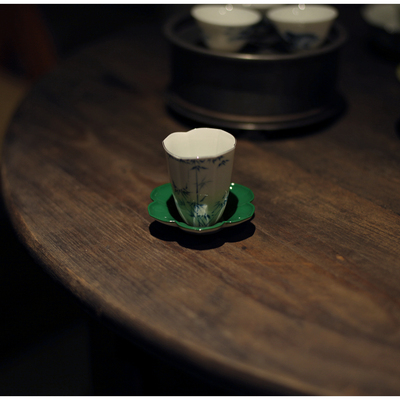 |亦宋书院|竹逸闻香杯 品茗杯 茶杯主人杯 手绘聚香杯 杯垫竹叶绿