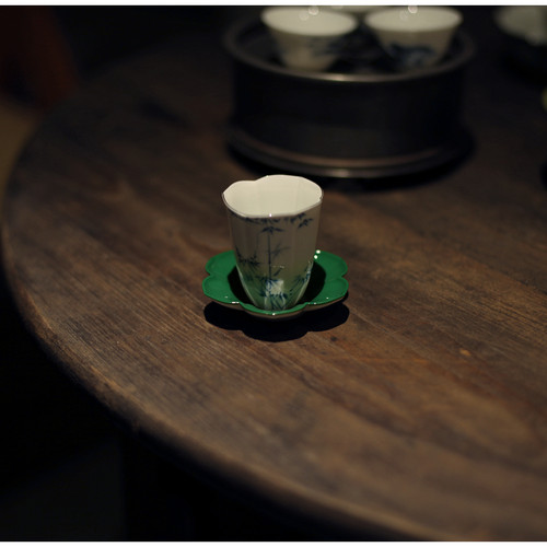 |亦宋书院|竹逸闻香杯 品茗杯 茶杯主人杯 手绘聚香杯 杯垫竹叶绿