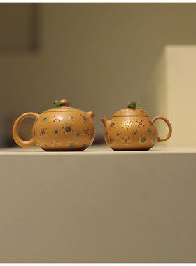 |梅似雪|《皮球花》紫砂岩泥小茶壶  段泥 贴花工艺 半手工朱泥