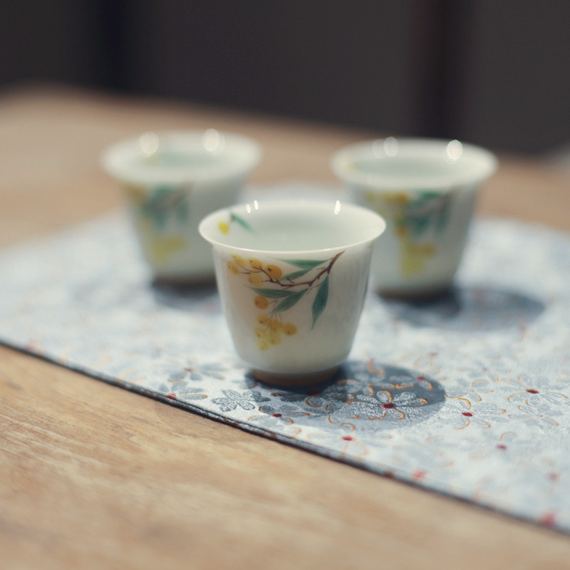 |勿念|《枇杷》手绘茶杯 防烫盖碗 釉下彩  整套功夫茶具品茗杯