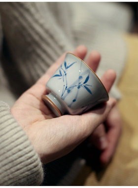|霁斋|《竹林》清风盖碗 釉下彩手绘仿古釉 香灰 茶具 品茗杯竹逸