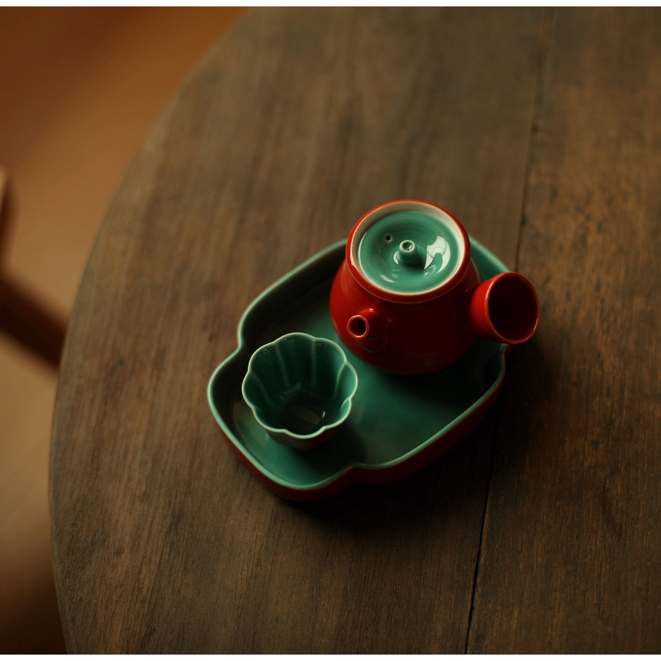 《故宫红》小侧把壶 茶壶 红色茶具 茶杯 中式 品茗杯 干泡盘