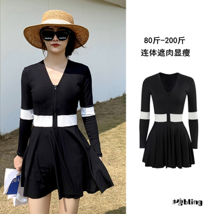 连体遮肉胖mm200斤运动泡温泉2026新款 泳衣女夏保守大码 学生长袖