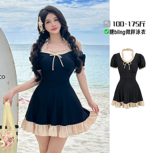 高级感大码 度假 泳衣女黑色保守微胖mm女孩遮肉连体泡温泉2026新款
