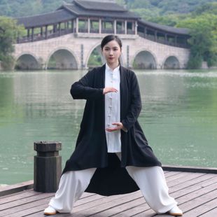 (男女同款)蚕丝麻披风外套太极服开衫男女春秋练功服武术表演服
