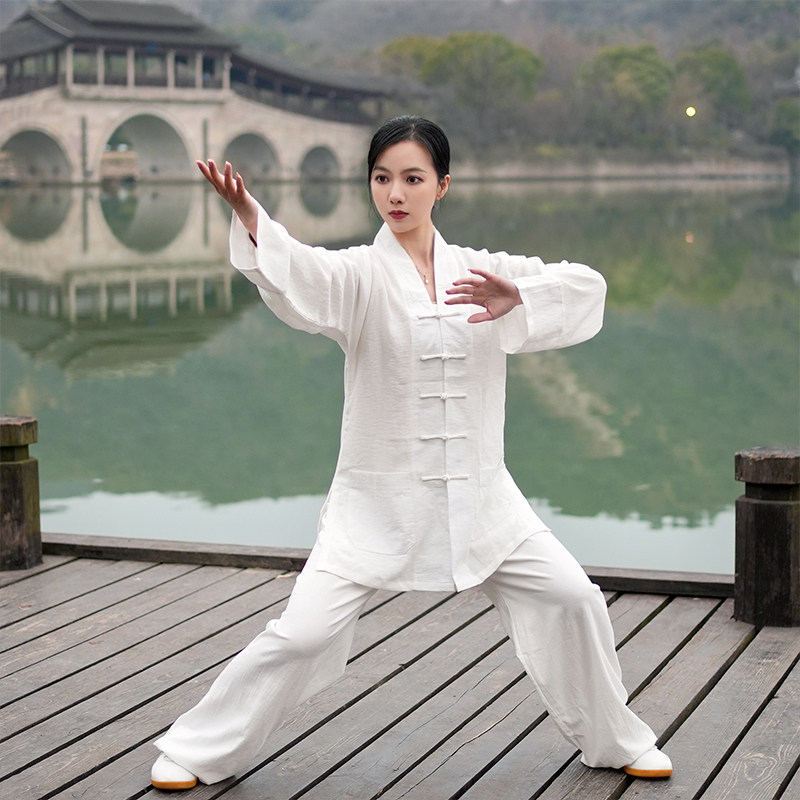 2023新款小道三清领道袍太极服女武术表演服太极拳练功服中式立领