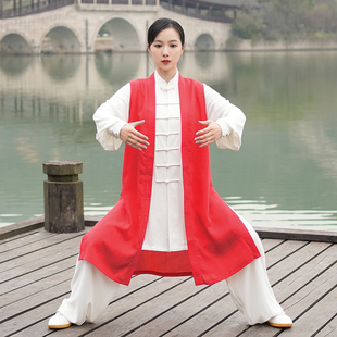 2023新款长马甲太极服男女同款四季可穿太极拳练功服武术表演服女