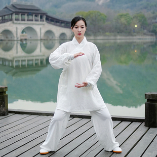 2023新款斜领绑袖太极服女男春夏季亚麻棉太极拳练功服武术表演服