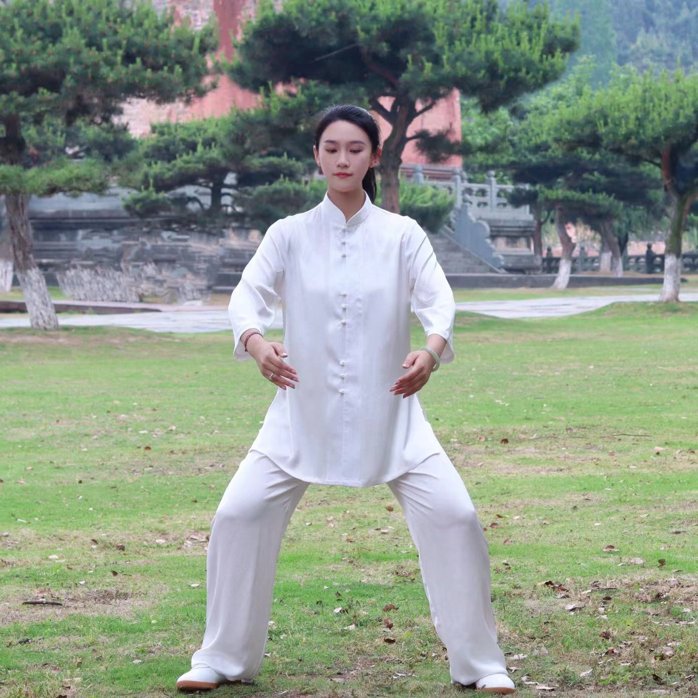 （男女同款）醋酸暗纹压花七分袖夏款太极服武术表演服