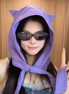 小恶魔绑带速干防晒遮阳帽女薄款护耳头巾帽子可爱猫耳朵小众出游