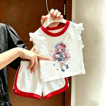 背心2026夏季可爱女童套装纯棉洋气薄款无袖背心儿童两件套短裤潮