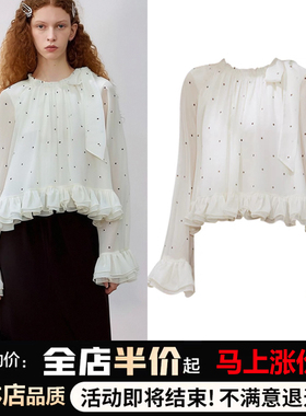 超好看绝美波点仙女雪纺衬衫2025秋装荷叶边蝴蝶结百搭别致上衣