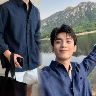 吴磊同款长袖衬衫男春秋款设计感休闲慵懒风小众宽松日系衬衣外套